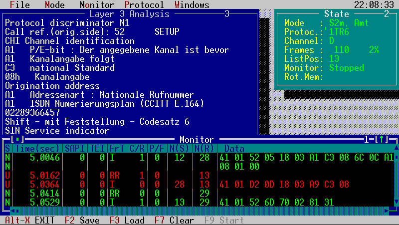Aufzeihnung und Analyse-Fenster der Software